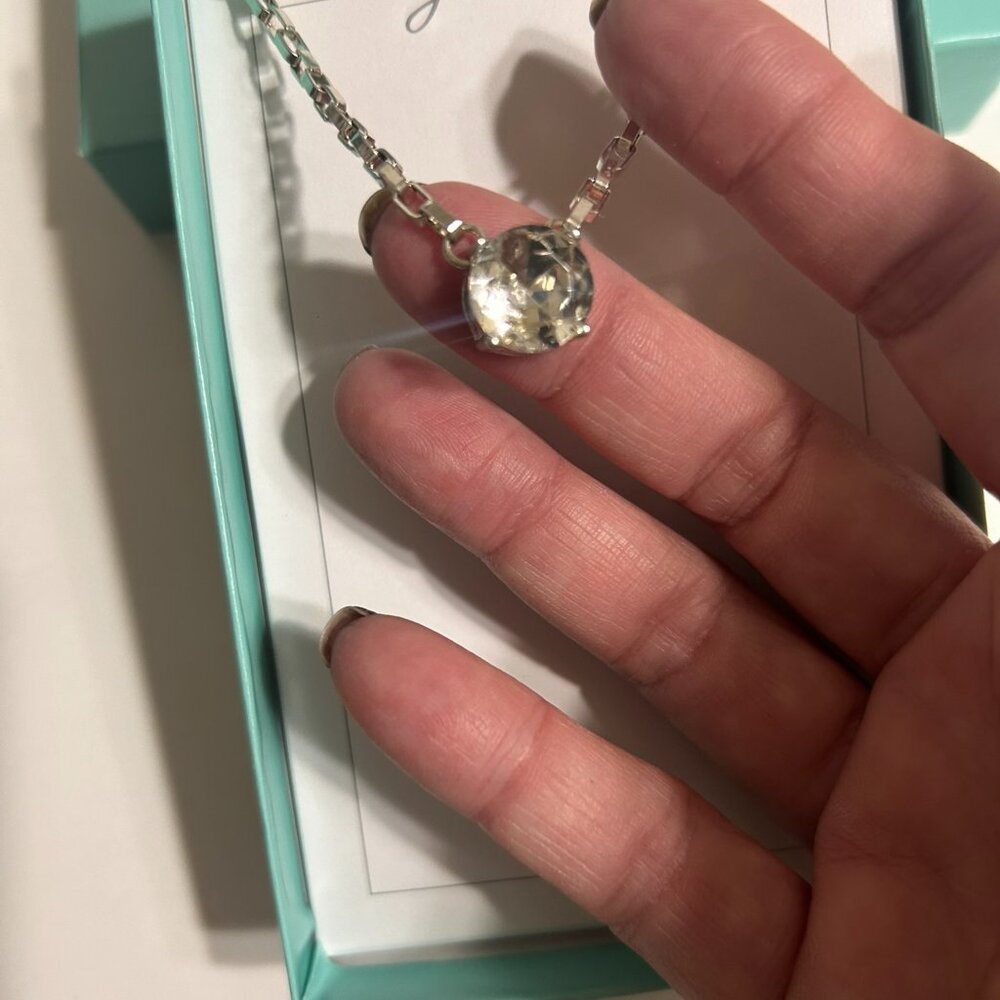 jBloom Stainless Steel Solitaire Crystal Necklace Adjustable 17–20" NWT
